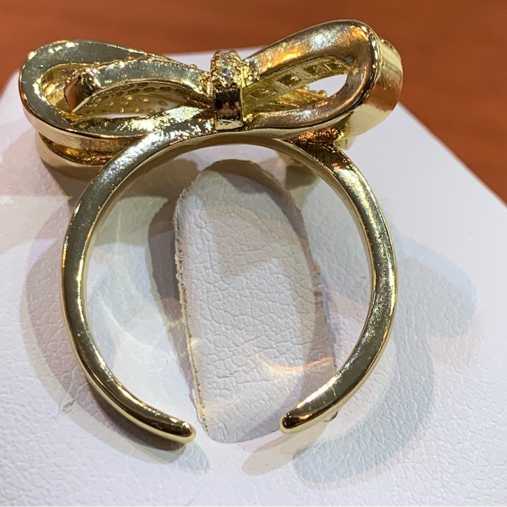 18k yellow gold-plated gemstone adjustable Bow Ring - Picture 2 of 9